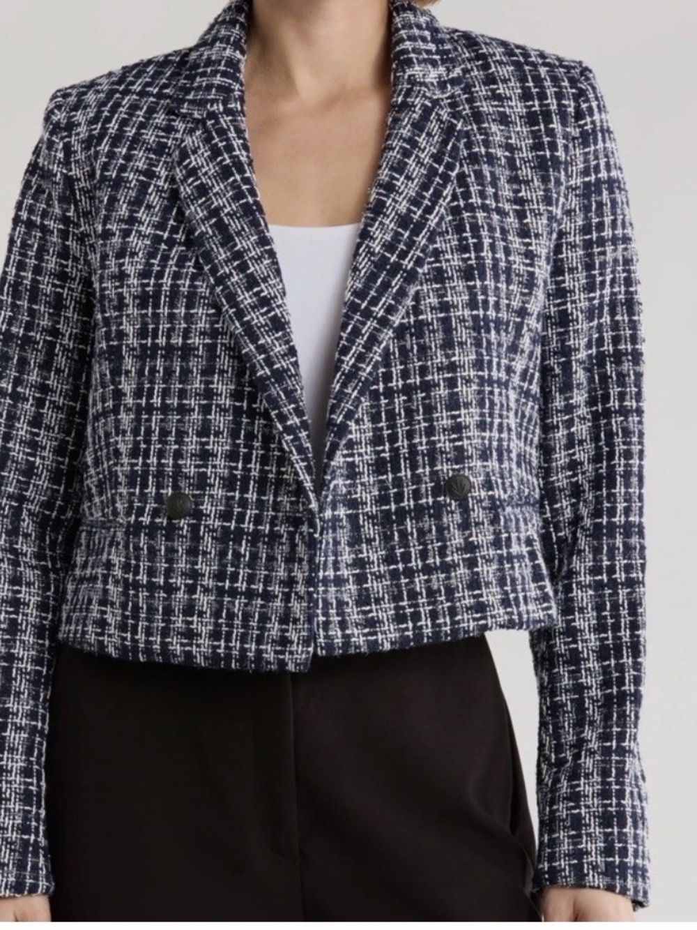 rag & bone Navy and White Tweed Cropped Blazer